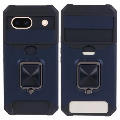For Google Pixel 8a Cover Camera Slide Lid Card Holder Cell Phone Case with Ring Kickstand