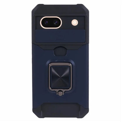 For Google Pixel 8a Cover Camera Slide Lid Card Holder Cell Phone Case with Ring Kickstand
