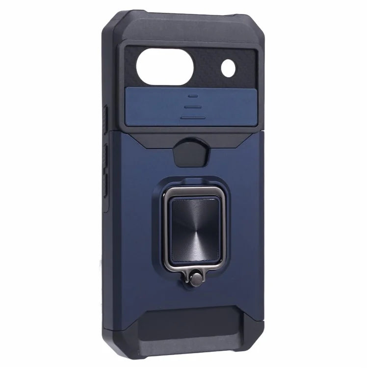 For Google Pixel 8a Cover Camera Slide Lid Card Holder Cell Phone Case with Ring Kickstand