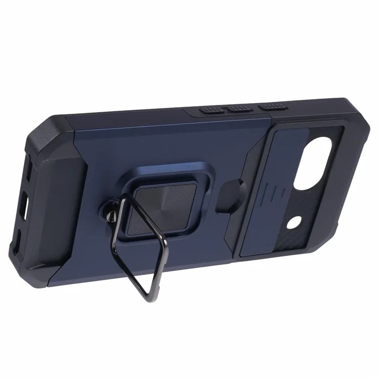 For Google Pixel 8a Cover Camera Slide Lid Card Holder Cell Phone Case with Ring Kickstand