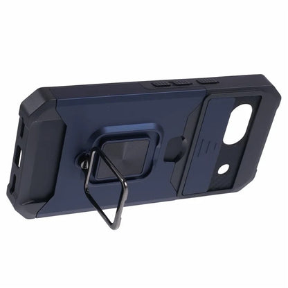 For Google Pixel 8a Cover Camera Slide Lid Card Holder Cell Phone Case with Ring Kickstand