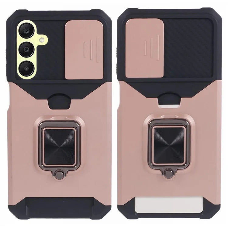 For Samsung Galaxy A25 5G (Global) (161.0 x 76.5 x 8.3mm) Case Card Holder PC+TPU Phone Kickstand Cover
