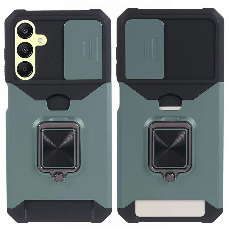 For Samsung Galaxy A25 5G (Global) (161.0 x 76.5 x 8.3mm) Case Card Holder PC+TPU Phone Kickstand Coverish Green