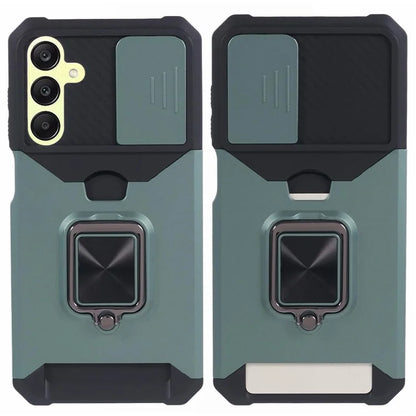 For Samsung Galaxy A25 5G (Global) (161.0 x 76.5 x 8.3mm) Case Card Holder PC+TPU Phone Kickstand Coverish Green