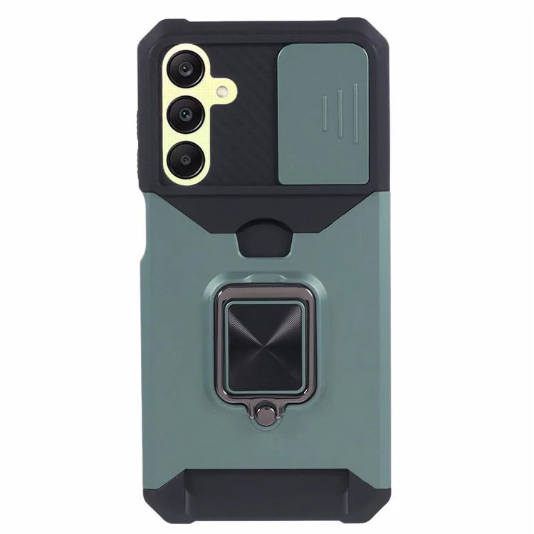 For Samsung Galaxy A25 5G (Global) (161.0 x 76.5 x 8.3mm) Case Card Holder PC+TPU Phone Kickstand Coverish Green