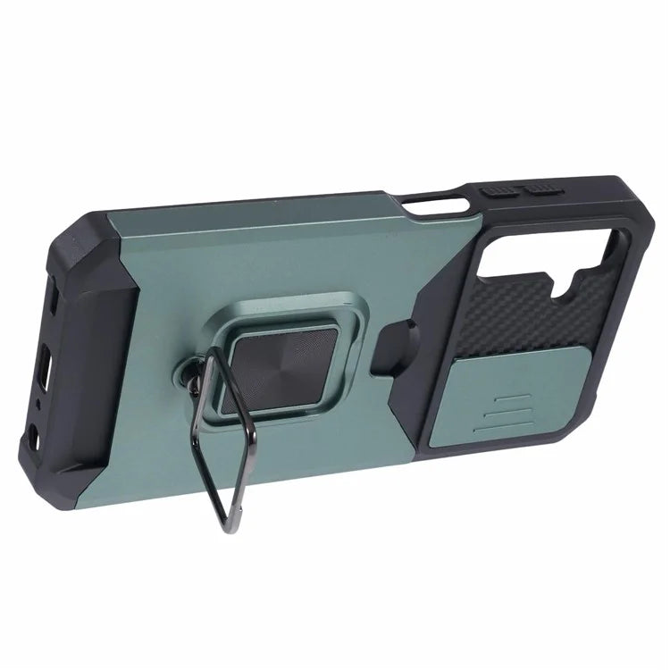 For Samsung Galaxy A25 5G (Global) (161.0 x 76.5 x 8.3mm) Case Card Holder PC+TPU Phone Kickstand Coverish Green