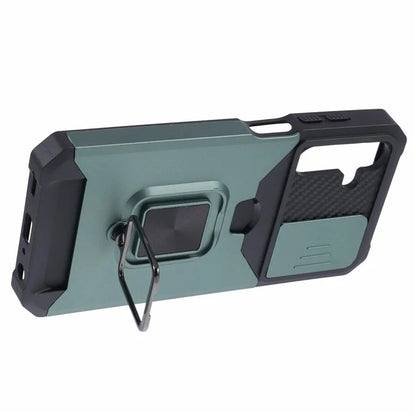 For Samsung Galaxy A25 5G (Global) (161.0 x 76.5 x 8.3mm) Case Card Holder PC+TPU Phone Kickstand Coverish Green