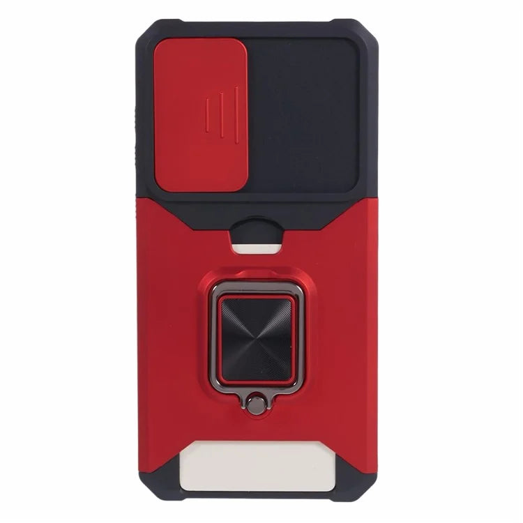 For Samsung Galaxy A35 5G Phone Kickstand Case Slide Lens Lid PC+TPU Cover with Card Holder