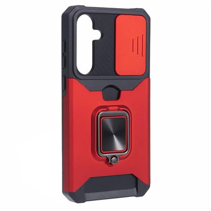 For Samsung Galaxy A35 5G Phone Kickstand Case Slide Lens Lid PC+TPU Cover with Card Holder