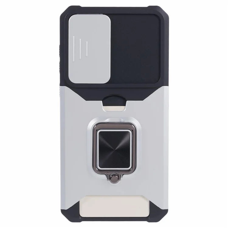 For Samsung Galaxy A35 5G Phone Kickstand Case Slide Lens Lid PC+TPU Cover with Card Holder