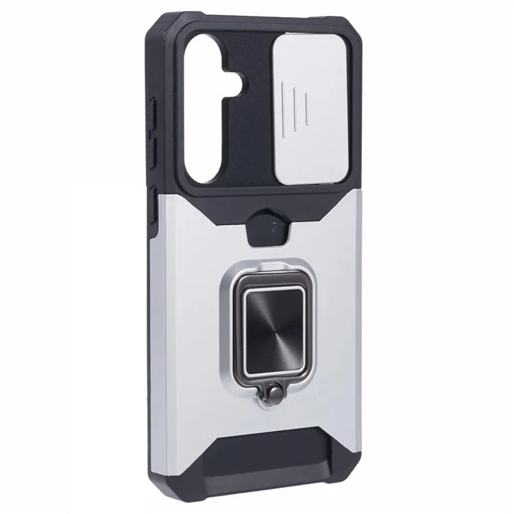 For Samsung Galaxy A35 5G Phone Kickstand Case Slide Lens Lid PC+TPU Cover with Card Holder
