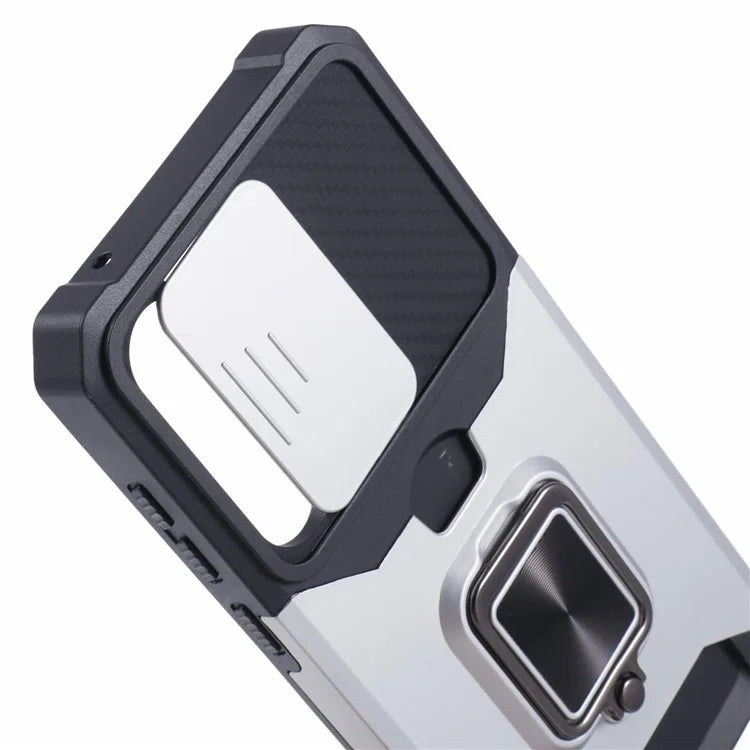For Samsung Galaxy A35 5G Phone Kickstand Case Slide Lens Lid PC+TPU Cover with Card Holder