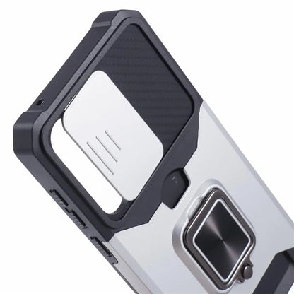 For Samsung Galaxy A35 5G Phone Kickstand Case Slide Lens Lid PC+TPU Cover with Card Holder