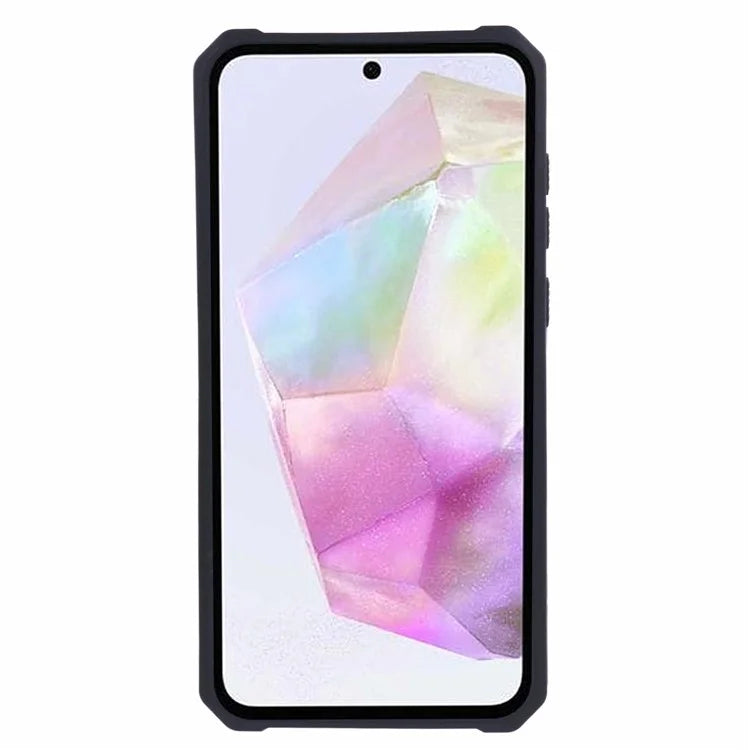 For Samsung Galaxy A35 5G Phone Kickstand Case Slide Lens Lid PC+TPU Cover with Card Holder
