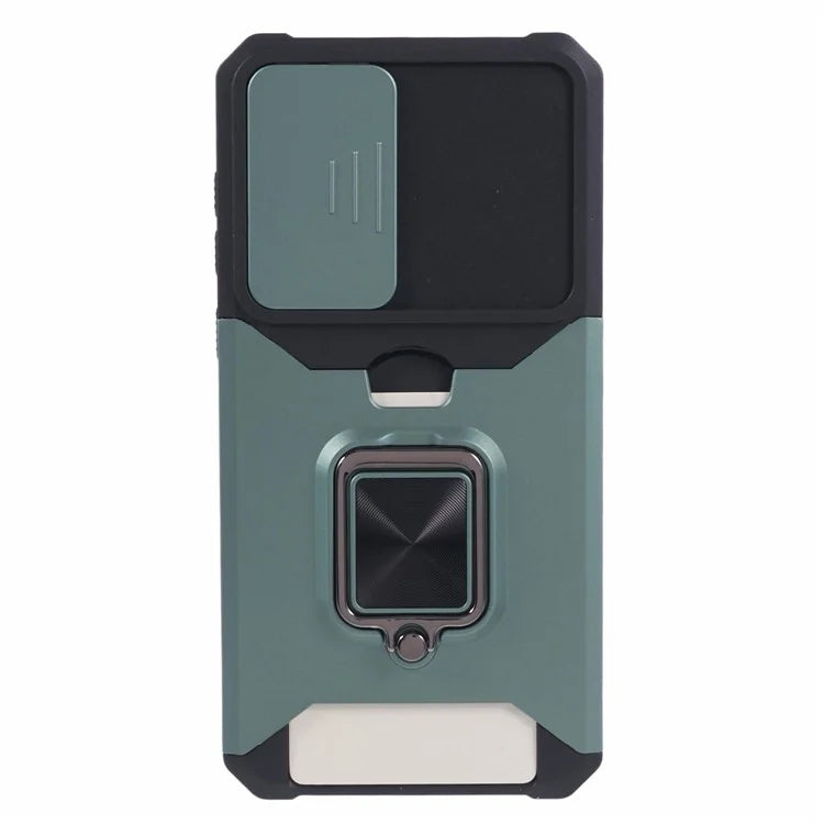For Samsung Galaxy A35 5G Phone Kickstand Case Slide Lens Lid PC+TPU Cover with Card Holder