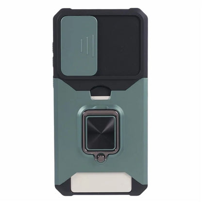 For Samsung Galaxy A35 5G Phone Kickstand Case Slide Lens Lid PC+TPU Cover with Card Holder