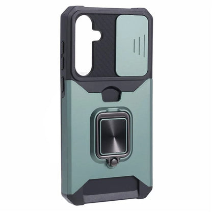 For Samsung Galaxy A35 5G Phone Kickstand Case Slide Lens Lid PC+TPU Cover with Card Holder
