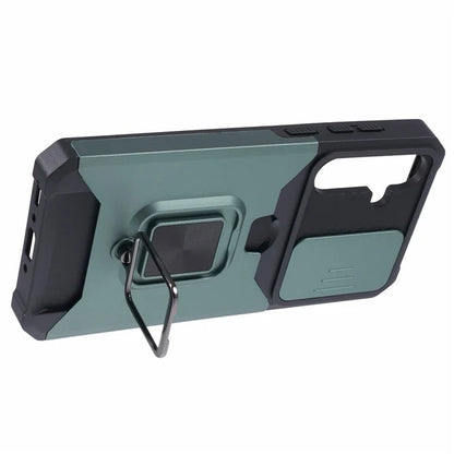 For Samsung Galaxy A35 5G Phone Kickstand Case Slide Lens Lid PC+TPU Cover with Card Holder