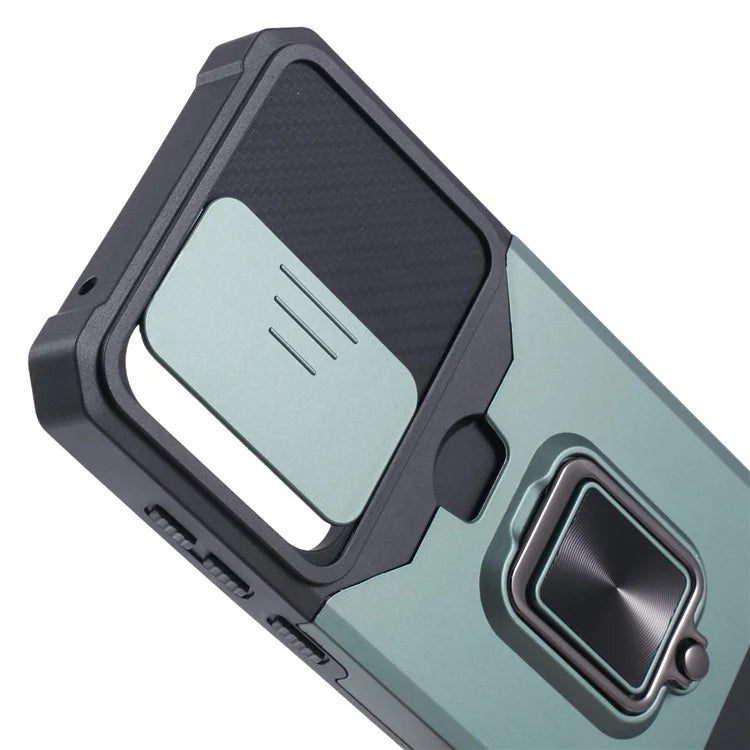 For Samsung Galaxy A35 5G Phone Kickstand Case Slide Lens Lid PC+TPU Cover with Card Holder