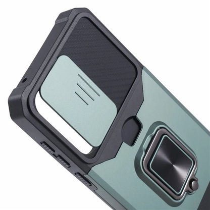 For Samsung Galaxy A35 5G Phone Kickstand Case Slide Lens Lid PC+TPU Cover with Card Holder