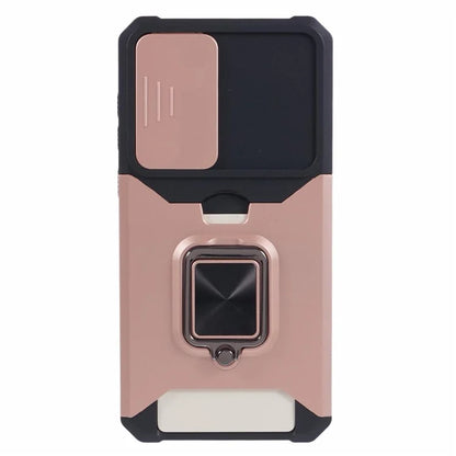 For Samsung Galaxy A35 5G Phone Kickstand Case Slide Lens Lid PC+TPU Cover with Card Holder