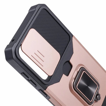 For Samsung Galaxy A35 5G Phone Kickstand Case Slide Lens Lid PC+TPU Cover with Card Holder