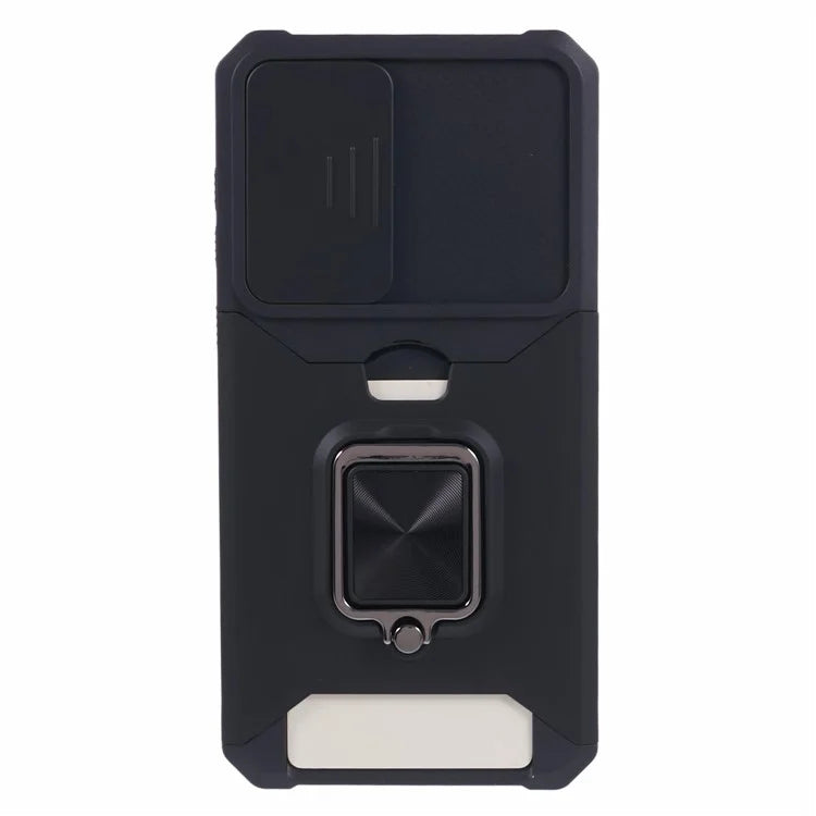 For Samsung Galaxy A35 5G Phone Kickstand Case Slide Lens Lid PC+TPU Cover with Card Holder