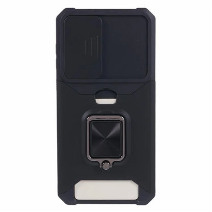 For Samsung Galaxy A35 5G Phone Kickstand Case Slide Lens Lid PC+TPU Cover with Card Holder