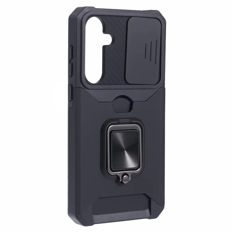 For Samsung Galaxy A35 5G Phone Kickstand Case Slide Lens Lid PC+TPU Cover with Card Holder