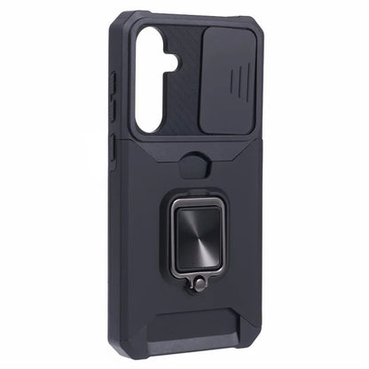 For Samsung Galaxy A35 5G Phone Kickstand Case Slide Lens Lid PC+TPU Cover with Card Holder