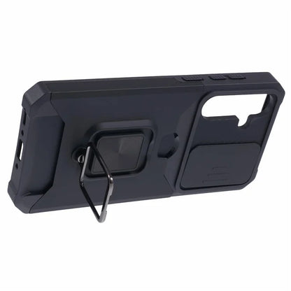 For Samsung Galaxy A35 5G Phone Kickstand Case Slide Lens Lid PC+TPU Cover with Card Holder