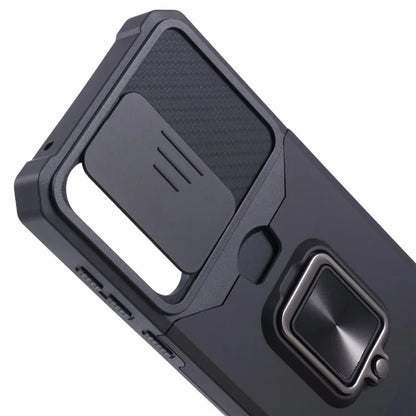 For Samsung Galaxy A35 5G Phone Kickstand Case Slide Lens Lid PC+TPU Cover with Card Holder