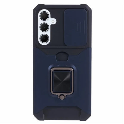For Samsung Galaxy A35 5G Phone Kickstand Case Slide Lens Lid PC+TPU Cover with Card Holder