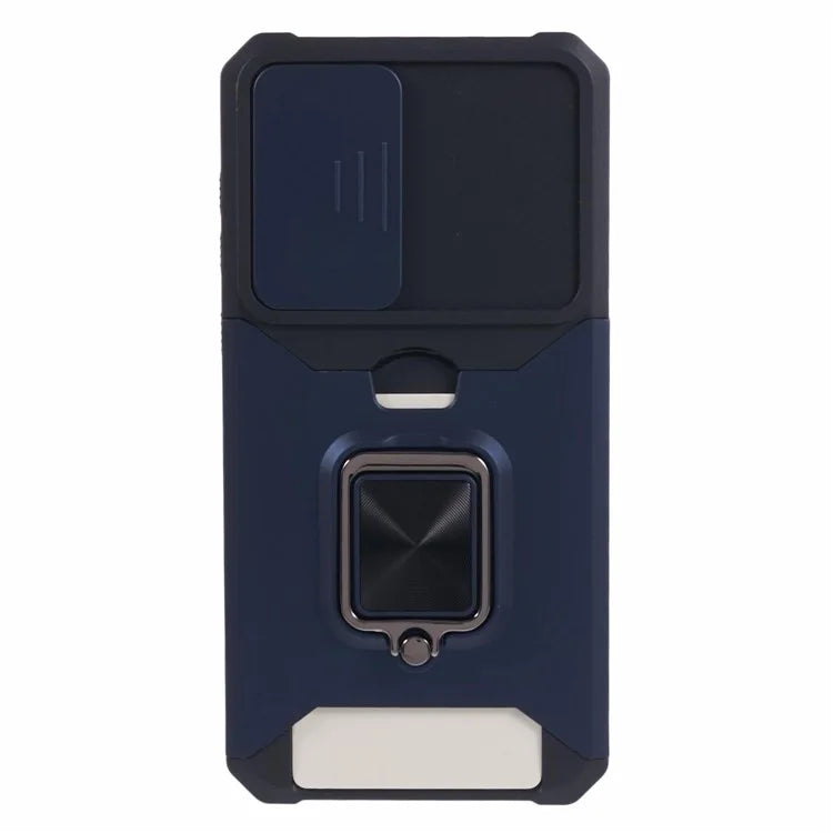 For Samsung Galaxy A35 5G Phone Kickstand Case Slide Lens Lid PC+TPU Cover with Card Holder