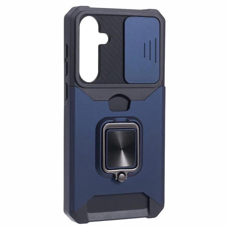 For Samsung Galaxy A35 5G Phone Kickstand Case Slide Lens Lid PC+TPU Cover with Card Holder