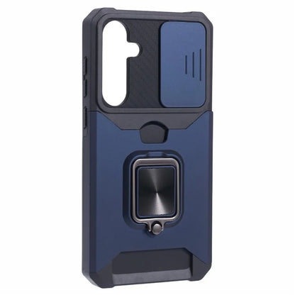 For Samsung Galaxy A35 5G Phone Kickstand Case Slide Lens Lid PC+TPU Cover with Card Holder