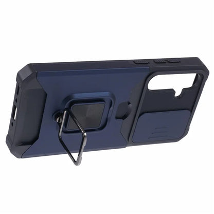 For Samsung Galaxy A35 5G Phone Kickstand Case Slide Lens Lid PC+TPU Cover with Card Holder