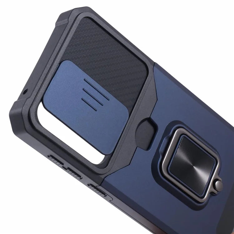 For Samsung Galaxy A35 5G Phone Kickstand Case Slide Lens Lid PC+TPU Cover with Card Holder