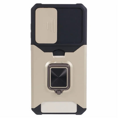 For Samsung Galaxy A35 5G Phone Kickstand Case Slide Lens Lid PC+TPU Cover with Card Holder
