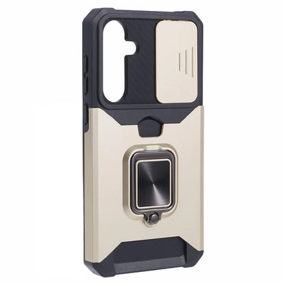 For Samsung Galaxy A35 5G Phone Kickstand Case Slide Lens Lid PC+TPU Cover with Card Holder