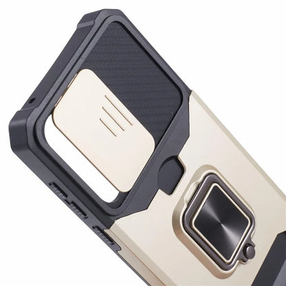 For Samsung Galaxy A35 5G Phone Kickstand Case Slide Lens Lid PC+TPU Cover with Card Holder