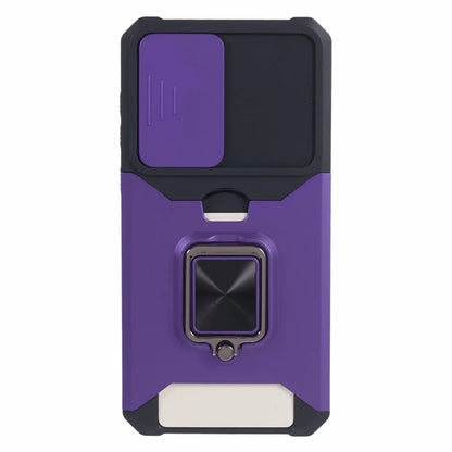 For Samsung Galaxy A35 5G Phone Kickstand Case Slide Lens Lid PC+TPU Cover with Card Holder