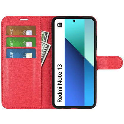 For Xiaomi Redmi Note 13 4G Phone Case Wallet Litchi Texture Leather Flip Cover