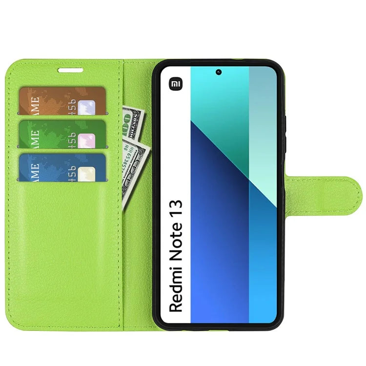 For Xiaomi Redmi Note 13 4G Phone Case Wallet Litchi Texture Leather Flip Cover