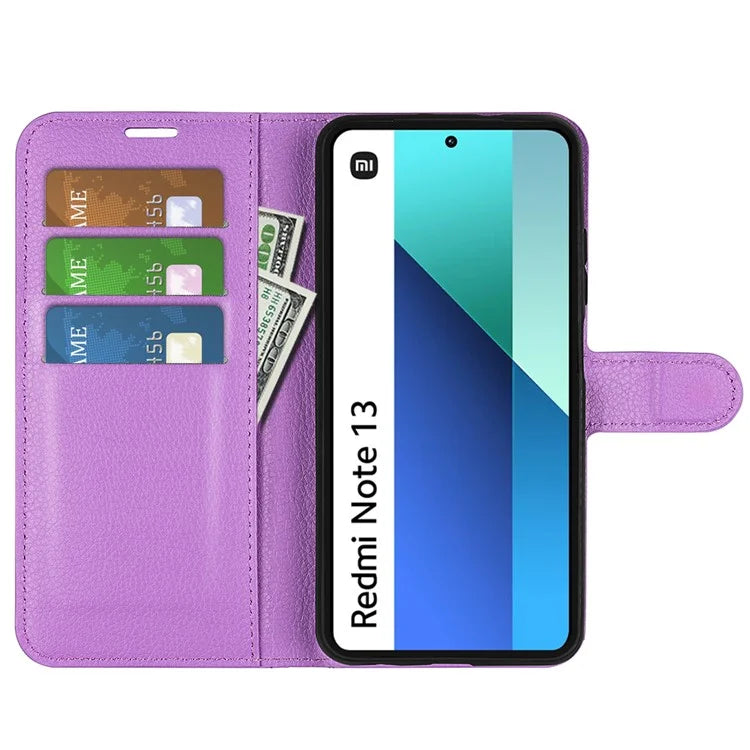 For Xiaomi Redmi Note 13 4G Phone Case Wallet Litchi Texture Leather Flip Cover