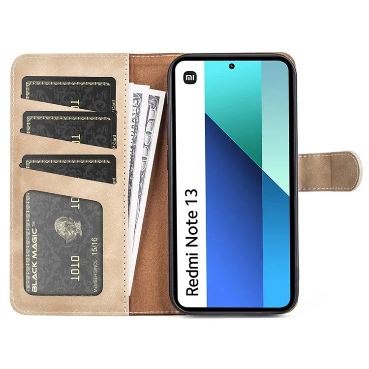 For Xiaomi Redmi Note 13 4G Case Leather Wallet Phone Cover Color Splicing