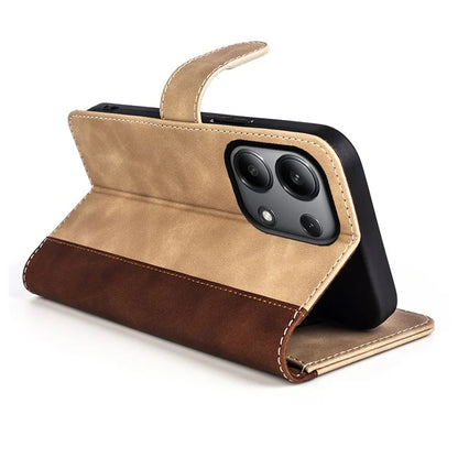 For Xiaomi Redmi Note 13 4G Case Leather Wallet Phone Cover Color Splicing