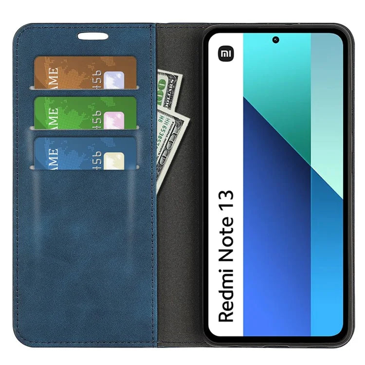 For Xiaomi Redmi Note 13 4G Leather Case Wallet Skin-touch Phone Cover