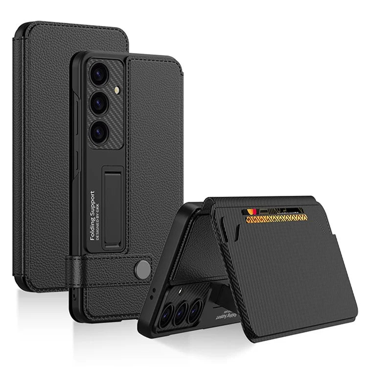 GKK For Samsung Galaxy S24+ Magnetic Case Leather+PC Card Holder Phone Cover