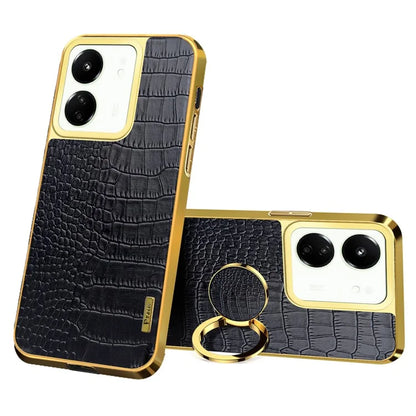 For Xiaomi Redmi 13C 5G Case Crocodile Texture Ring Kickstand Electroplated Leather+TPU Phone Cover